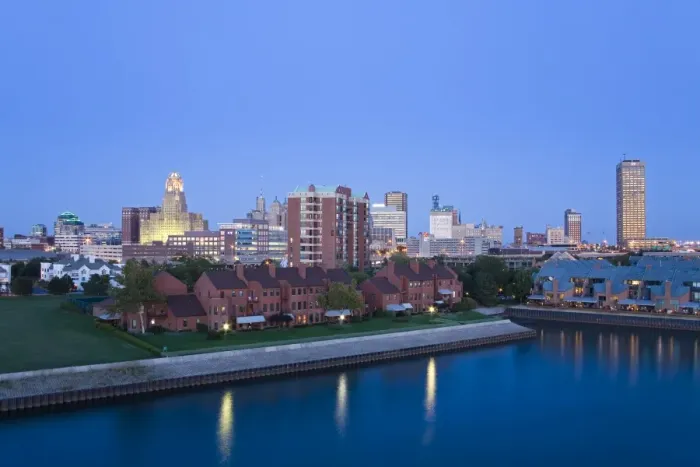 Framed Print : Erie Basin Marina and city skyline, Buffalo, New York State, United States of America Framed Print : Erie Basin Marina and city skyline, Buffalo, New York State, United States of America