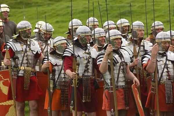 Ermine Street Guard in armour, at ease, Birdoswald Roman Fort, Hadrians Wall