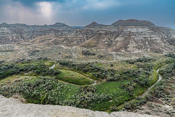 Eroded landscape in the Dinosaur Provincial Park, UNESCO World Heritage Site, Alberta, Canada, North America