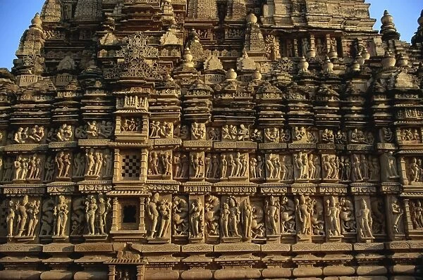Detail of erotic decoration on temple at Khajuraho, UNESCO World Heritage Site