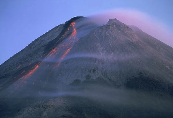 Eruption of Gunung Merapi, a highly active volcano near Yogyakarta, Java