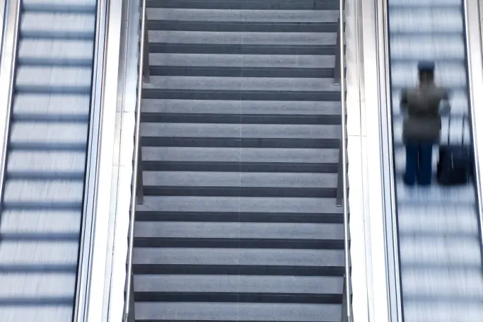 Framed Print : Escalator and stairs leading to the platform at modern train station, Berlin Framed Print : Escalator and stairs leading to the platform at modern train station, Berlin