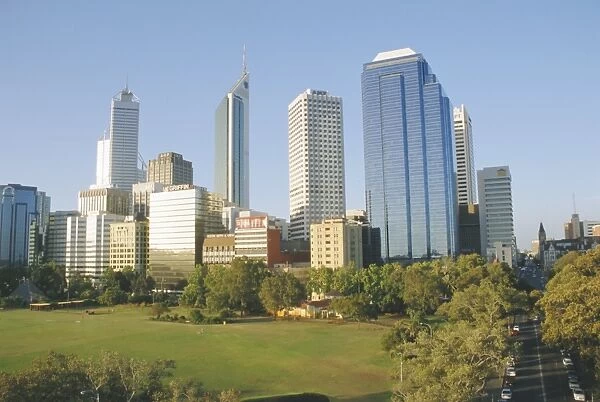 Espalanade and city skyline from the Belltower, Perth, Western Australia, Australia