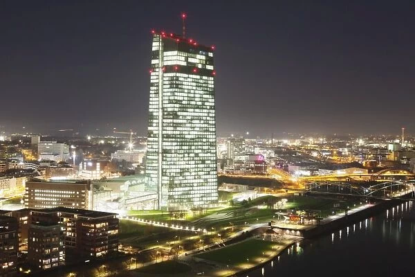 European Central Bank and Osthafen port, Frankfurt, Hesse, Germany, Europe