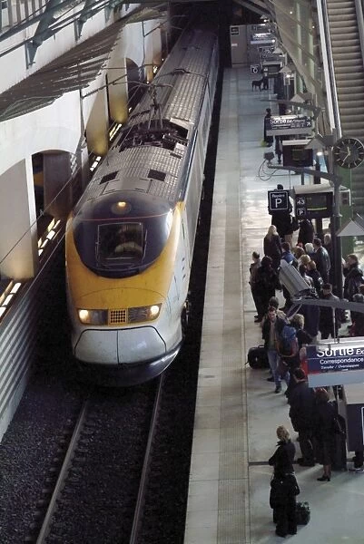 Eurostar train arriving at Lille Europe station, Lille, Nord, France, Europe