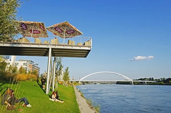 Eurovea, restaurant on a platform above the Danube River, Bratislava, Slovakia, Europe