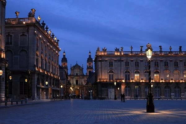 Evening floodlit view of Place Stanislas and the cathedral