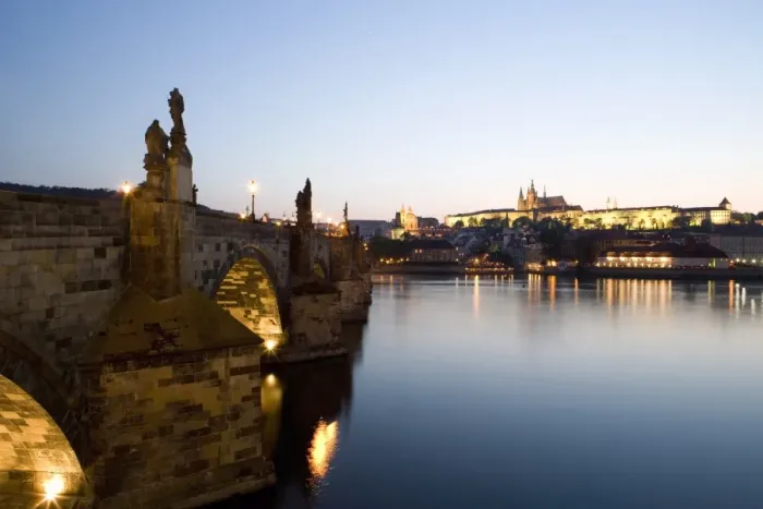 Framed Print : Evening light, Charles Bridge, St. Vituss Cathedral in the distance Framed Print : Evening light, Charles Bridge, St. Vituss Cathedral in the distance