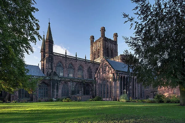 Evening light on Chester Cathedral, Chester, Cheshire, England, United Kingdom, Europe