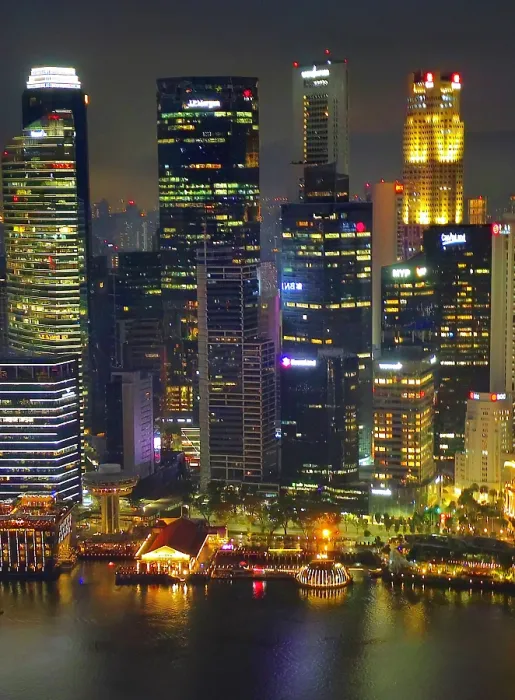 Framed Print : Evening / night, Central Business District from top of Marina Bay Sands Hotel, Singapore Framed Print : Evening / night, Central Business District from top of Marina Bay Sands Hotel, Singapore