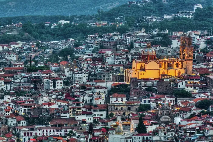Framed Print : Evening overview, with illuminated Church of Santa Prisca de Taxco, Taxco, Guerrero, Mexico, North America Framed Print : Evening overview, with illuminated Church of Santa Prisca de Taxco, Taxco, Guerrero, Mexico, North America