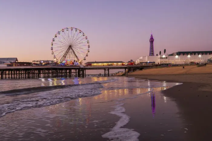 Framed Print : Evening scene on Blackpool Beach, Blackpool, Lancashire, England, United Kingdom, Europe