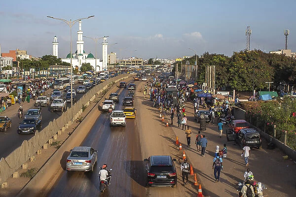Evening traffic in Dakar, Senegal, West Africa, Africa