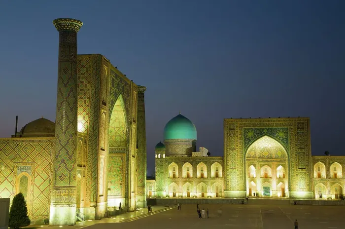 Framed Print : Evening, Ulug Bek and Tilla-Kari Madrassahs, left to right, Registan Square, UNESCO World Heritage Site, Samarkand, Uzbekistan, Central Asia, Asia Framed Print : Evening, Ulug Bek and Tilla-Kari Madrassahs, left to right, Registan Square, UNESCO World Heritage Site, Samarkand, Uzbekistan, Central Asia, Asia