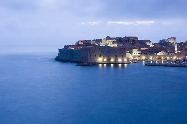 Evening view of harbour and waterfront of Dubrovnik Old Town, Dalmatia