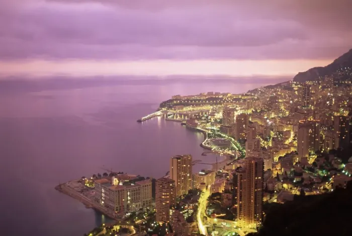 Framed Print : Evening view over Monte Carlo, Monaco, Mediterranean, Europe Framed Print : Evening view over Monte Carlo, Monaco, Mediterranean, Europe