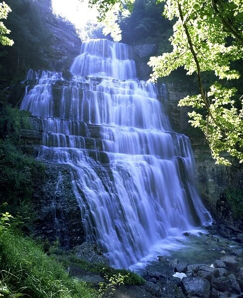 Eventail waterfall, Cascades du Herisson, near Ilay, Jura, Franche Comte, France, Europe