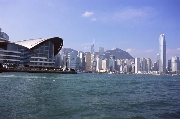 Exhibition and Convention Center and skyline, Victoria Harbour, Hong Kong, China, Asia