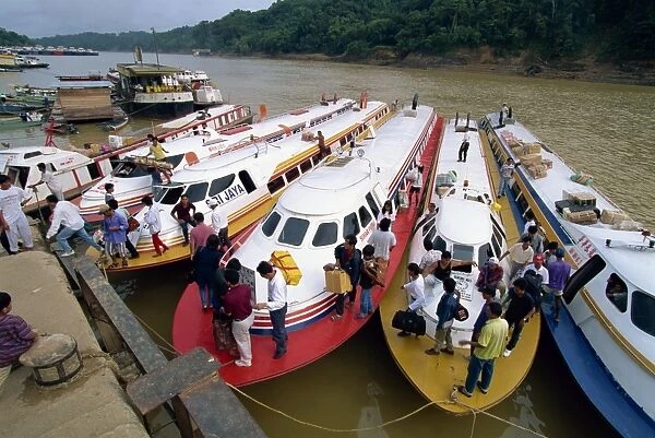 Express boats on the Rejang River at Kapit in Sarawak