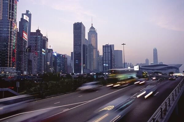 Expressway in the evening, Wan Chai, Hong Kong Island, Hong Kong, China, Asia
