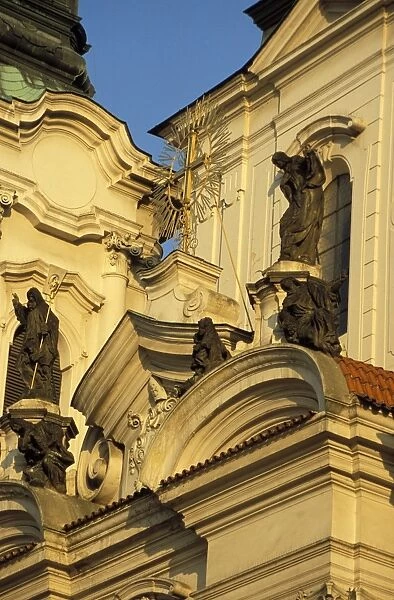 Exterior detail of Baroque facade of St. Nicholas church, Old Town Square
