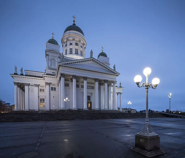 Exterior of Helsinki Cathedral at night, Helsinki, Finland, Europe