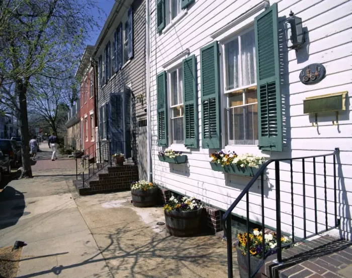 Framed Print : Exterior of houses on a typical street Framed Print : Exterior of houses on a typical street