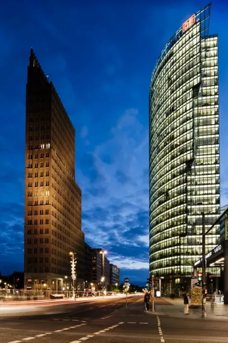 Framed Print : Exterior of Kollhoff Tower and Deutsche Bahn Tower at night, Potsdamer Platz, Berlin Framed Print : Exterior of Kollhoff Tower and Deutsche Bahn Tower at night, Potsdamer Platz, Berlin