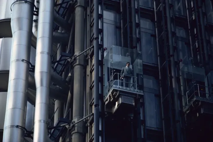 Framed Print : Exterior lift on the Lloyds Building, designed by Richard Rogers, City of London Framed Print : Exterior lift on the Lloyds Building, designed by Richard Rogers, City of London