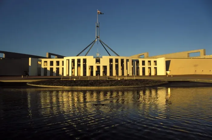 Framed Print : Exterior of Parliament House, early morning, Canberra, A. C. T. (Australian Capital Territory)