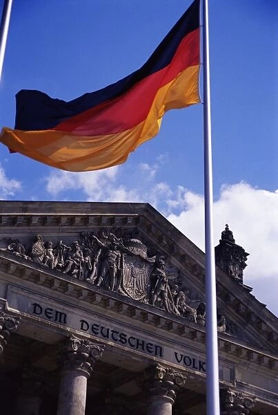 Exterior of the Reichstag Building and flag