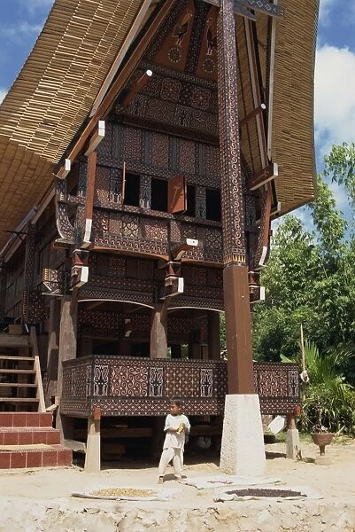 Exterior of a traditional decorated Toraja house