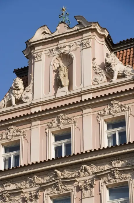 Framed Print : Facade of building with Art Nouveau architecture, Old Town Square, Old Town Framed Print : Facade of building with Art Nouveau architecture, Old Town Square, Old Town