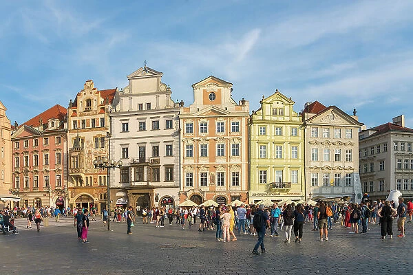 Facade of houses at Old Town Square, UNESCO World Heritage Site, Prague, Bohemia, Czech Republic (Czechia), Europe