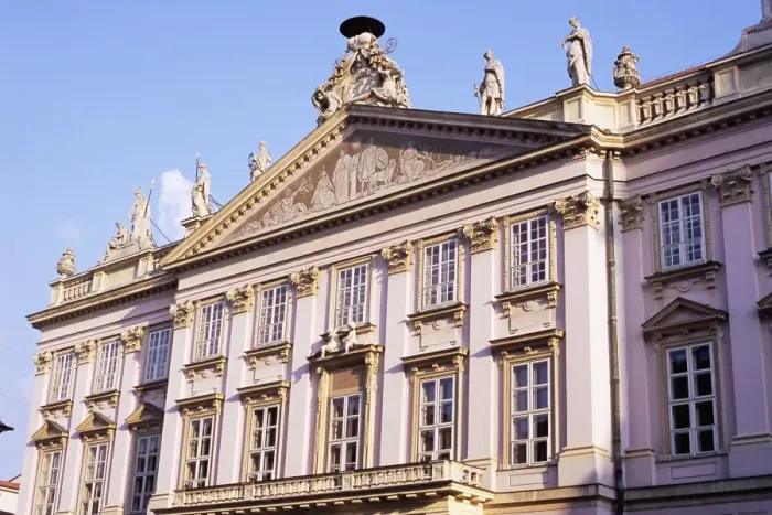Framed Print : Facade detail of neo-classical Primates Palace dating from 1781 Framed Print : Facade detail of neo-classical Primates Palace dating from 1781