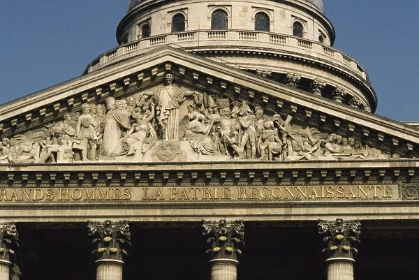 Facade detail of the Pantheon, Paris, France, Europe