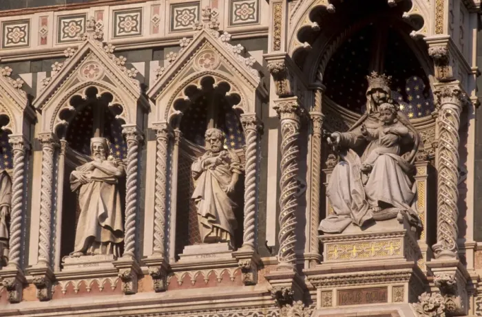 Framed Print : Detail of the facade of polychrome marble of the Duomo Framed Print : Detail of the facade of polychrome marble of the Duomo