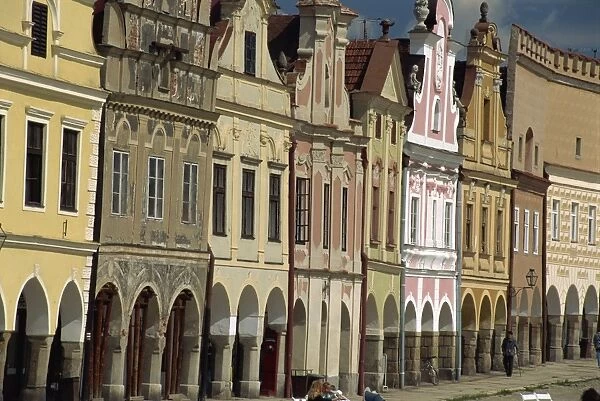 Facades on the 16th century Town Square in the town of Telc, UNESCO World Heritage Site