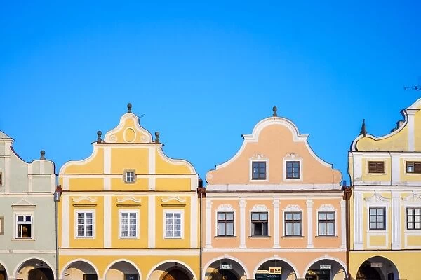 Facades of Renaissance and Baroque houses on Namesti Zachariase z Hradce square, Telc