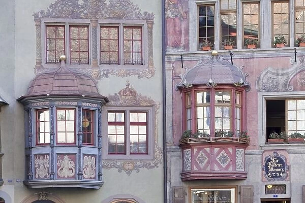 Facades of the town houses at the Rathausplatz square, Stein am Rhein, Canton Schaffhausen, Switzerland, Europe