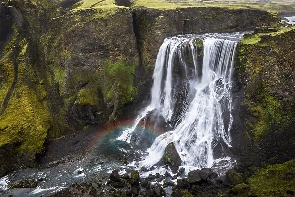 Fagrifoss waterfall on the slopes of Laki crater, Lakagigar, highlands region, Iceland