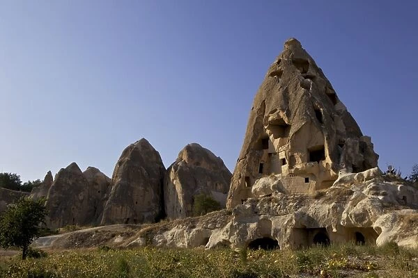 Fairy Chimneys rock formation landscape near Goreme, in Cappadocia, Turkey