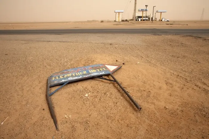 Framed Print : A fallen signposts in the desert Framed Print : A fallen signposts in the desert
