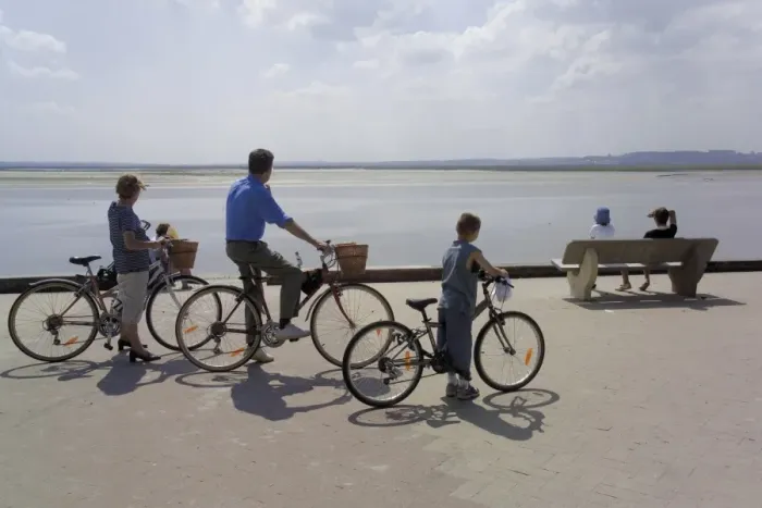 Framed Print : Family on bicycles, Le Crotoy, Somme Estuary, Picardy, France, Europe Framed Print : Family on bicycles, Le Crotoy, Somme Estuary, Picardy, France, Europe