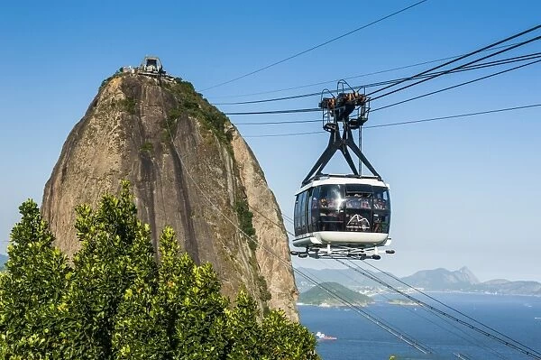 Famous cable car leading up to the Sugarloaf in Rio de Janeiro, Brazil, South America
