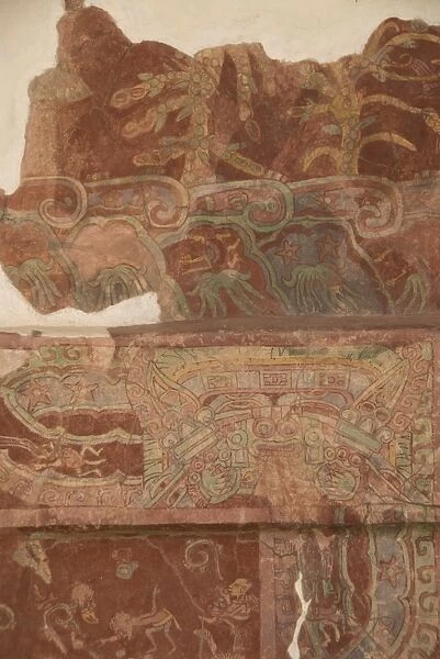 Detail of the most famous fresco at Teotihuacan, showing the Rain God Tlaloc being attended to by priest, Palace of Tepantitla, Archaeological Zone of Teotihuacan, UNESCO World Heritage Site, Mexico