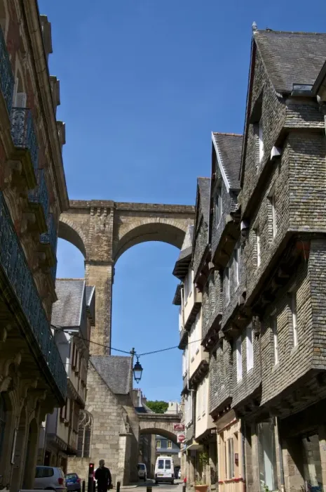 Framed Print : Famous houses in Ange de Guernisac street with Viaduct in the background, Morlaix, Finistere, Brittany, France, Europe Framed Print : Famous houses in Ange de Guernisac street with Viaduct in the background, Morlaix, Finistere, Brittany, France, Europe