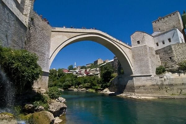 Famous old bridge reconstructed after collapsing in the war in the old town of Mostar