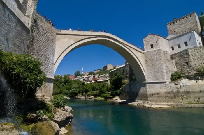 Framed Print : Famous old bridge reconstructed after collapsing in the war in the old town of Mostar Framed Print : Famous old bridge reconstructed after collapsing in the war in the old town of Mostar