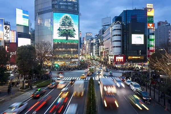 The famous Shibuya Crossing intersection at the centre of Shibuyas fashionable shopping